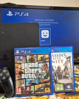 PlayStation 4 Slim 1TB + GTA5 + AC Unity