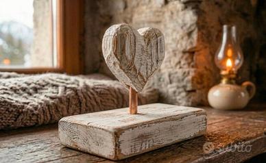 scultura cuore rustica larice massello shabby chic