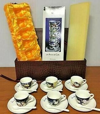 set 6 tazze con piattini e cucchiaini in porcellan