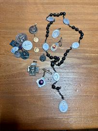 Set medagliette religiose e rosario vintage