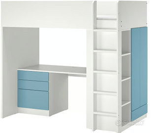 SMÅSTAD Strutt letto soppalc/scrivan/conten, bianc