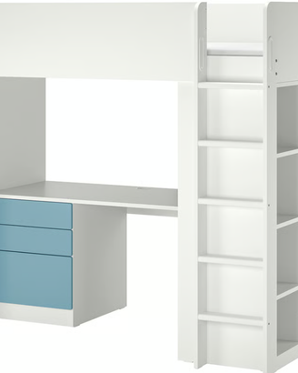 SMÅSTAD Strutt letto soppalc/scrivan/conten, bianc