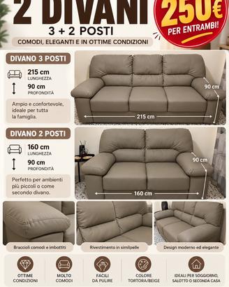 2 divani 3+2 posti tortora/beige