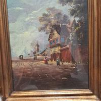 Quadro firmato “Ceschi” – Scena di villaggio, olio