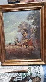 Quadro firmato “Ceschi” – Scena di villaggio, olio