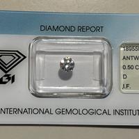 Diamante natural 0,50 ct D IF taglio exellente IGI