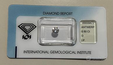 Diamante natural 0,50 ct D IF taglio exellente IGI