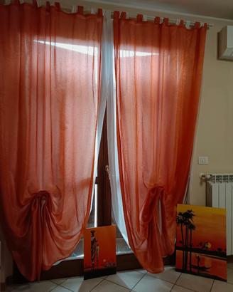 Coppia di quadri di arte africana + tende arancio