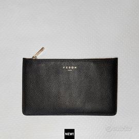 NUOVA Pochette portafogli con zip Fedon 1919 pelle Abbigliamento