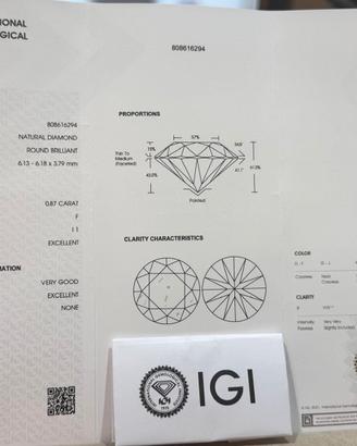 Diamante 0.87 ct Cert. IGI