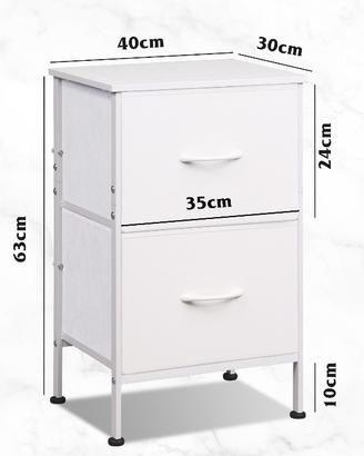 Cassettiera comodino metallo e 2 cassetti tessuto
