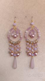 orecchini chandelier lilla artigianali 