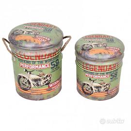 Set 2 Pouf Contenitore Poggiapiedi Verde Vintage