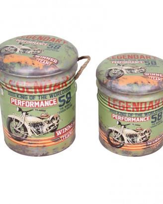 Set 2 Pouf Contenitore Poggiapiedi Verde Vintage