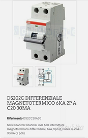 Abb differenziale magnetotermico ds202c c20a ac30