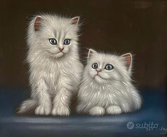 Quadro - olio su tela. Una coppia di gatti