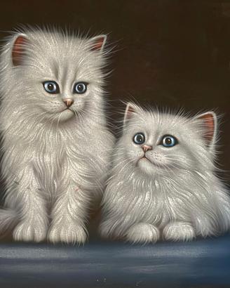 Quadro - olio su tela. Una coppia di gatti