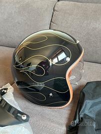 Casco moto scooter jet nero fiamme NUOVO M 57-59cm