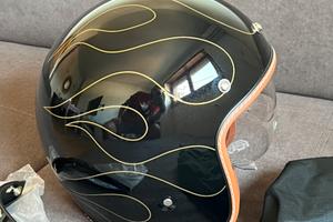 Casco moto scooter jet nero fiamme NUOVO M 57-59cm