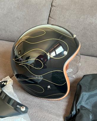 Casco moto scooter jet nero fiamme NUOVO M 57-59cm