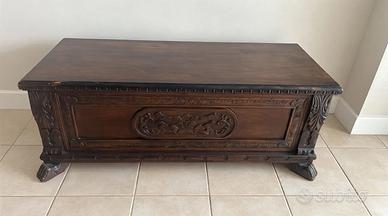 Cassapanca baule in legno intarsiato vintage