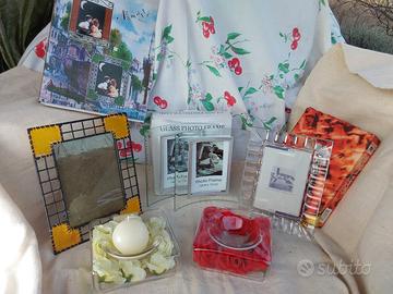 4 portaritratti/2bomboniere vetro e rose seta