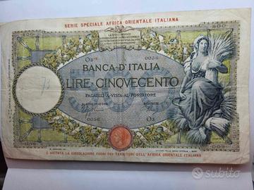 Banconota 500 Lire 1938 AOI - periziata Moruzzi