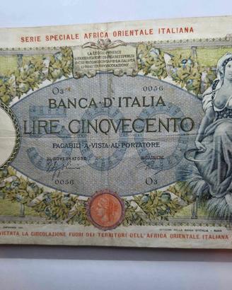 Banconota 500 Lire 1938 AOI - periziata Moruzzi