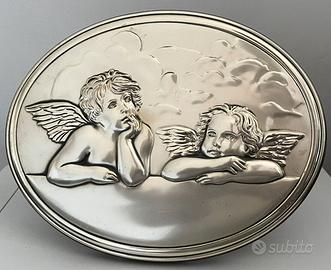 Icona angeli custodi 24x19 in lamina d'argento