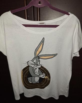T-shirt maglietta bianca maniche corte Bugs Bunny