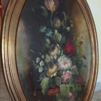Quadro ovale fiori olio su tela