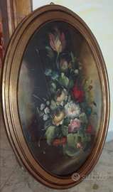 Quadro ovale fiori olio su tela