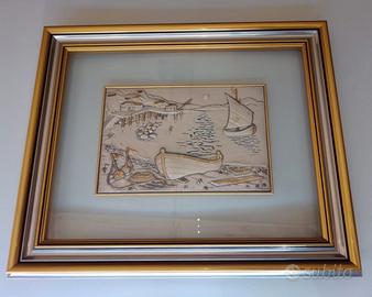 Quadro in argento 925 e oro Paesaggio marino