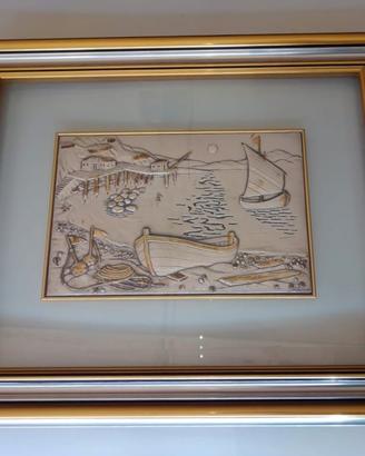 Quadro in argento 925 e oro Paesaggio marino