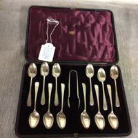 Set di 12 cucchiaini e pinze argento sterling 925