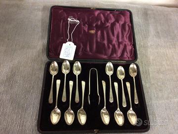 Set di 12 cucchiaini e pinze argento sterling 925