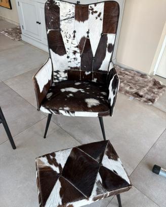 Poltrona con sgabello in vera pelle