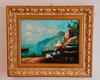 Quadro con Sorrento dipinto a mano firmato a olio.