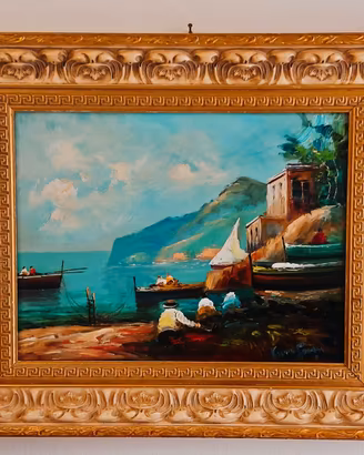Quadro con Sorrento dipinto a mano firmato a olio.