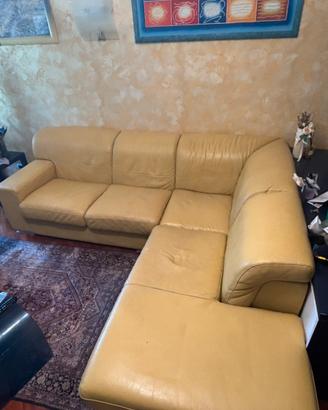 Divano angolare in vera pelle giallo ocra