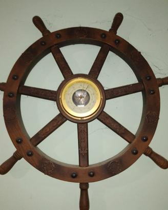 Timone in legno con barometro vintage – Stile naut