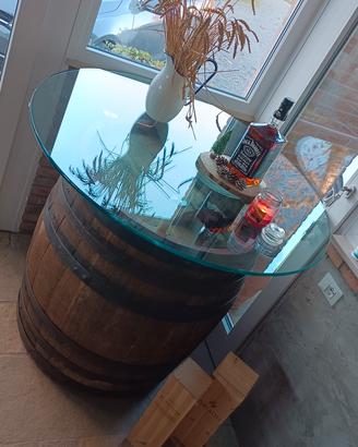 Tavolo botte con piano in vetro da 130 cm