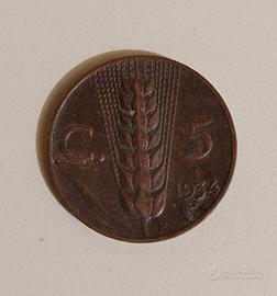 Lotto 5 monete Regno.  5 cent Spiga 