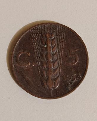 Lotto 5 monete Regno.  5 cent Spiga 