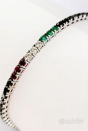 Bracciale Tennis Oro Diamanti Smeraldi Rubino 18kt