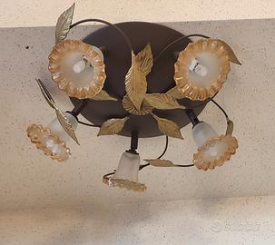 Plafoniera ferro battuto e vetro  made in Italy