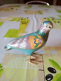 Statuina Pappagallo Smalto Cloisonné Vintage