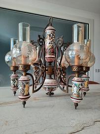 LAMPADARIO VINTAGE ANNI 60 CERAMICA E VETRO 