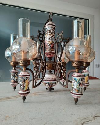 LAMPADARIO VINTAGE ANNI 60 CERAMICA E VETRO 