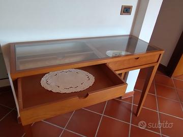 Consolle in legno e vetro con due cassetti